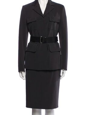 Prada Black Belted Two-Piece Skirt Suit